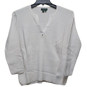 Lauren Ralph Lauren‎ Ribbed White Long Sleeve Sweater100% Cotton White Size XL